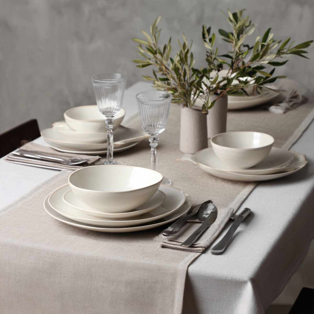 Modern minimalist table setting for a private dinner