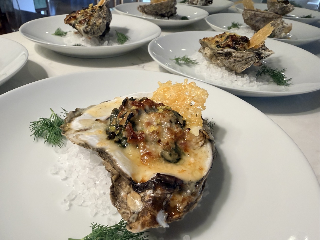 Oysters Rockefeller ready to serve