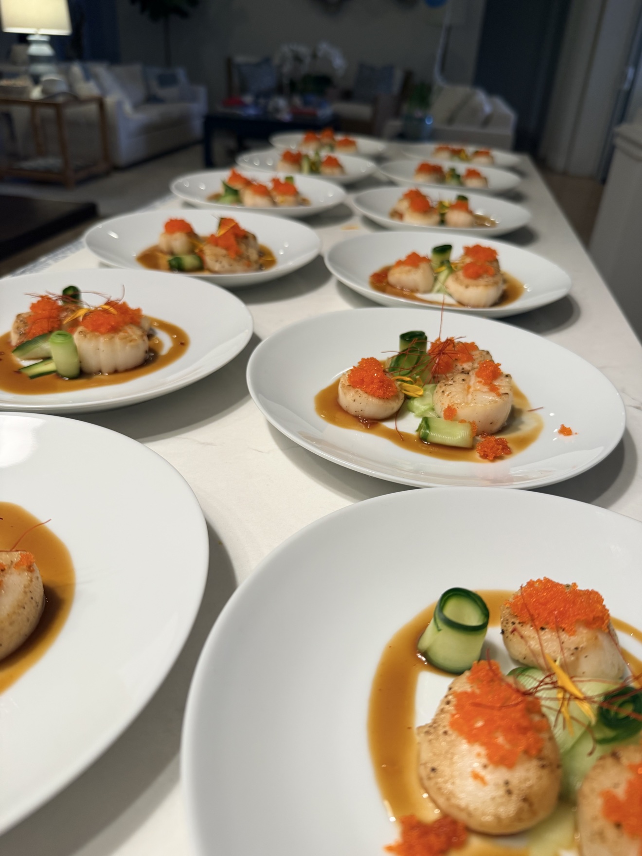 Plated courses lined up for service